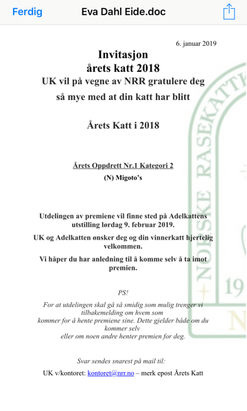 Best Breeder Norway (cat 2) 2018!